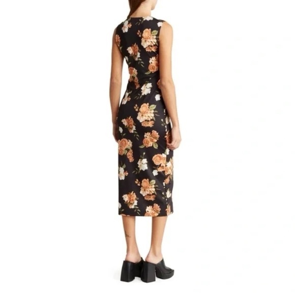NWT!! WEWOREWHAT Muscle Tank Midi Dress Black Floral Stretch Cottagecore Medium - Picture 8 of 16